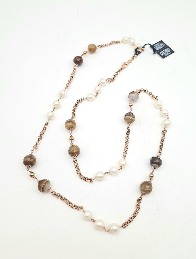 Collana in Argento Rosa con Perle e Agata del Madagascar - immagine 3
