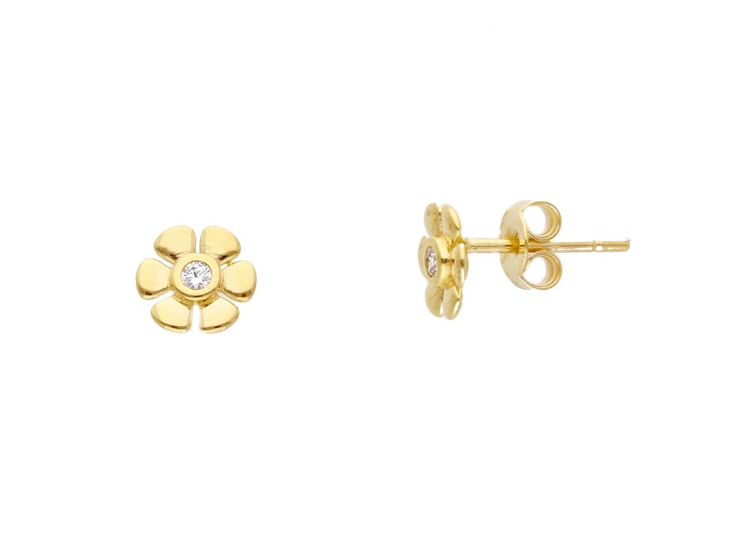 Orecchini Donna Oro Giallo 750 Fiore con Zircone