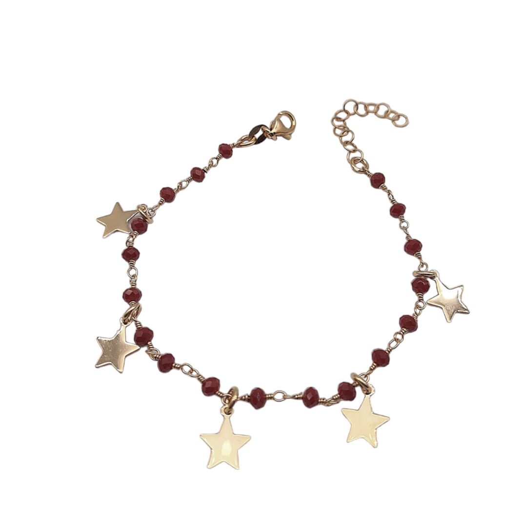 Bracciale Donna con Agata Rossa e Stelle pendenti in Argento Rosa