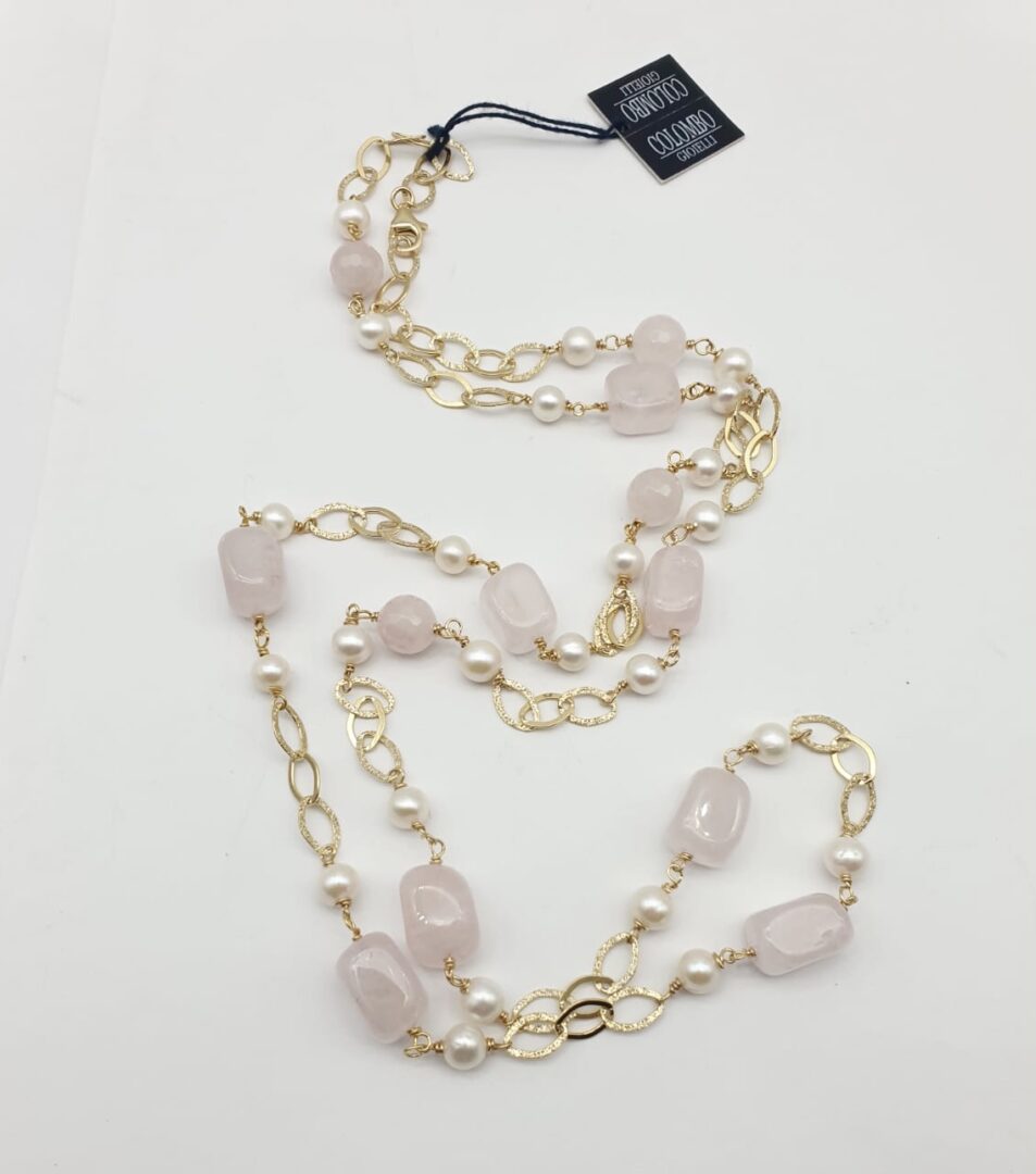 Collana Lunga in Argento Rosa con Perle e Quarzo Rosa - immagine 2