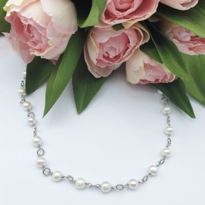 Collana Girocollo In Argento Rodiato Con Perle Coltivate