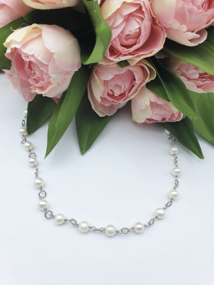 Collana Girocollo In Argento Rodiato Con Perle Coltivate