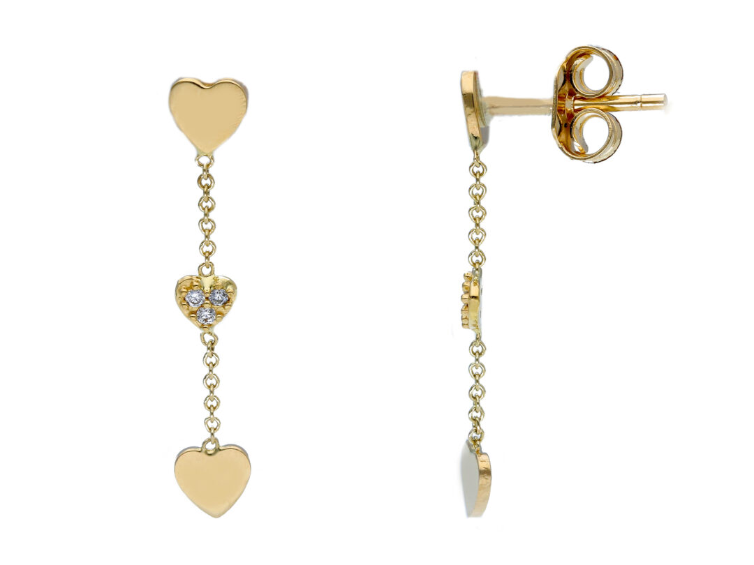 Orecchini Donna Cuori Oro Giallo 750 Pendente