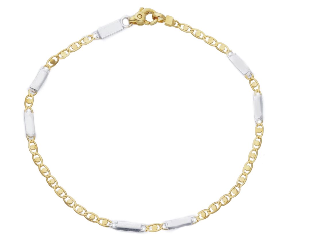 Bracciale Uomo Maglia Piatta con Inserti in Oro Bianco e Giallo 750