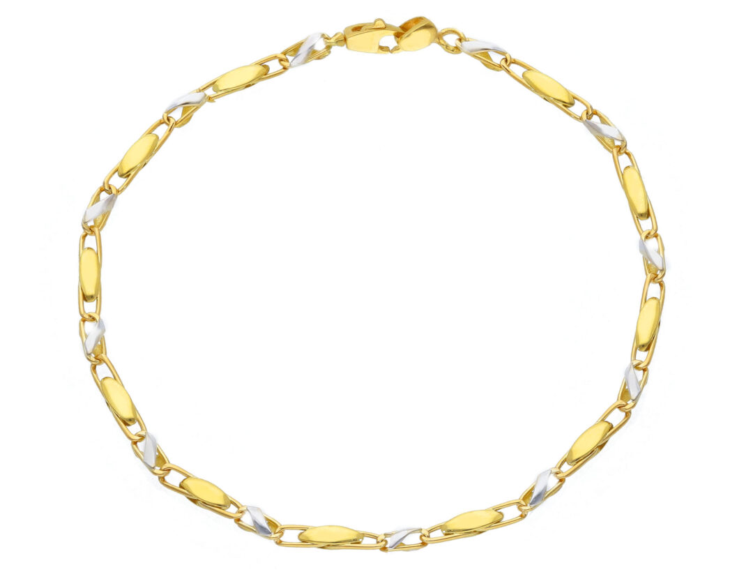Bracciale Ragazzo Maglia Piatta in Oro Giallo e Bianco 750