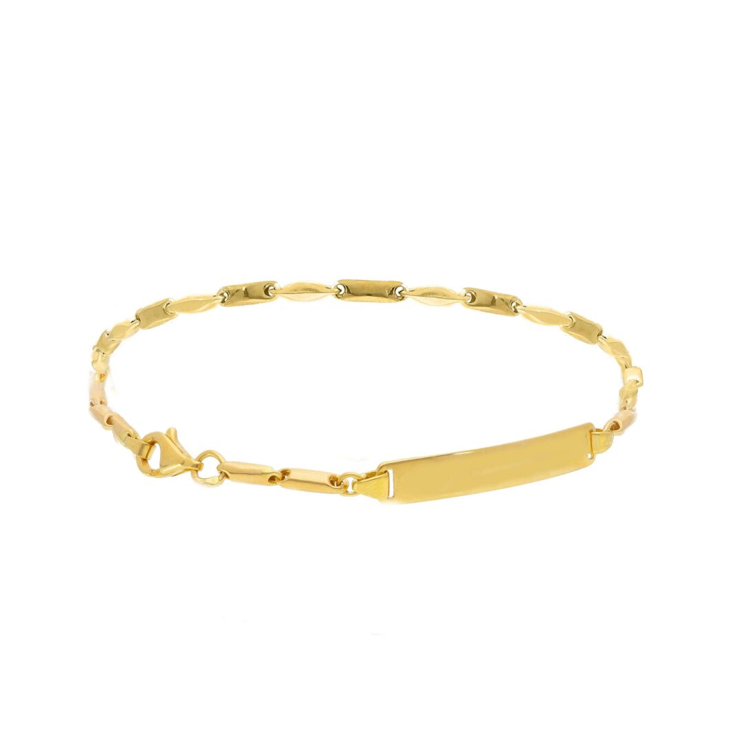 Bracciale Uomo Maglia Tonda a Segmenti in Oro Giallo 750 con Piastrina