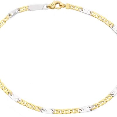 Bracciale Uomo Maglia Piatta con Inserti in Oro 750 Giallo e Bianco