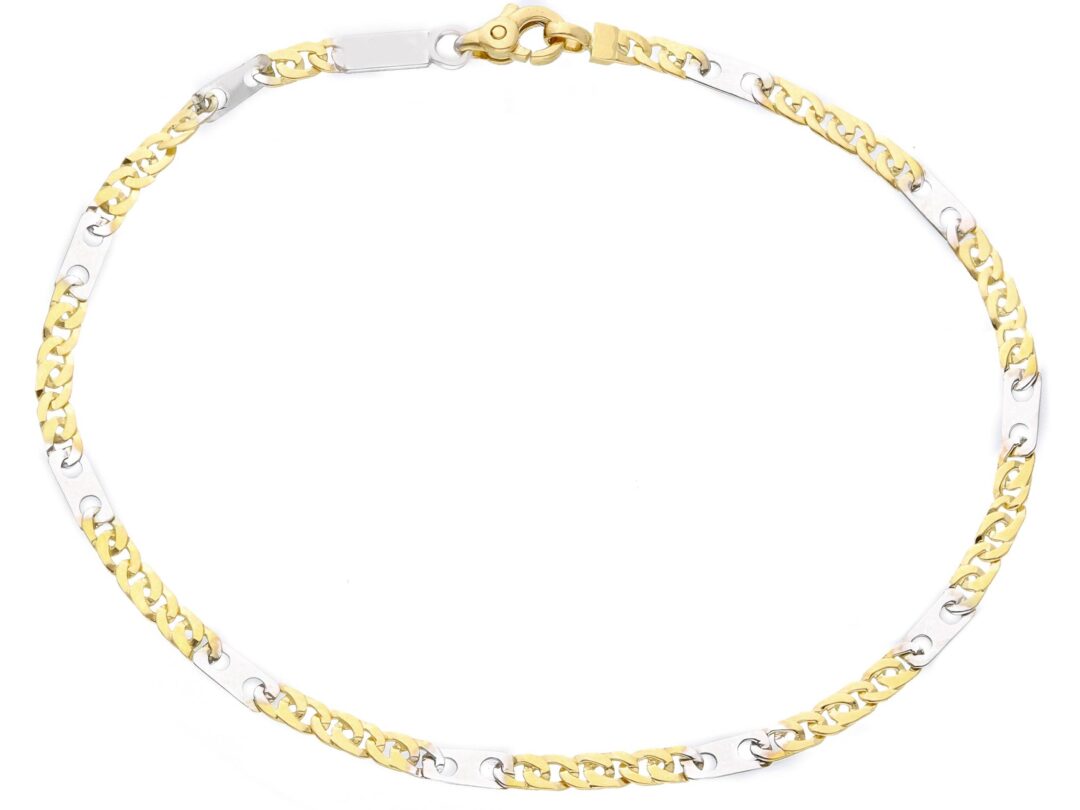 Bracciale Uomo Maglia Piatta con Inserti in Oro 750 Giallo e Bianco