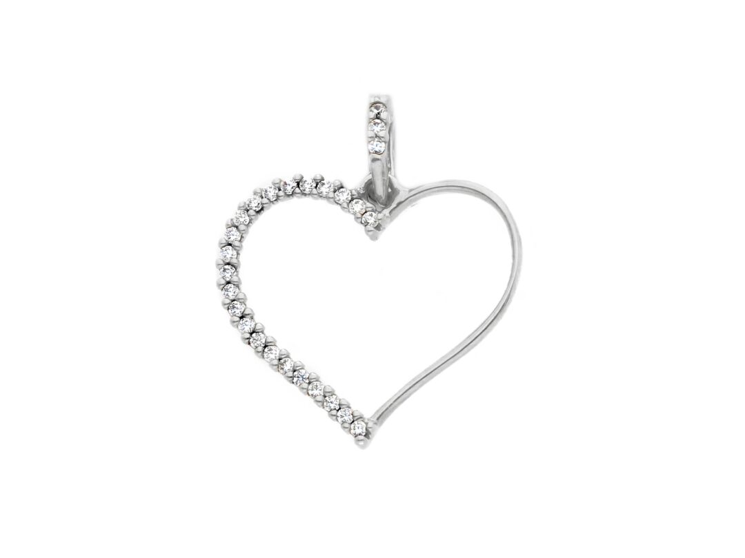 Ciondolo A Cuore Traforato Con Zirconi In Oro Bianco 750