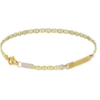 Bracciale Ragazzo Maglia Piatta in Oro Giallo 750 con Piastrina