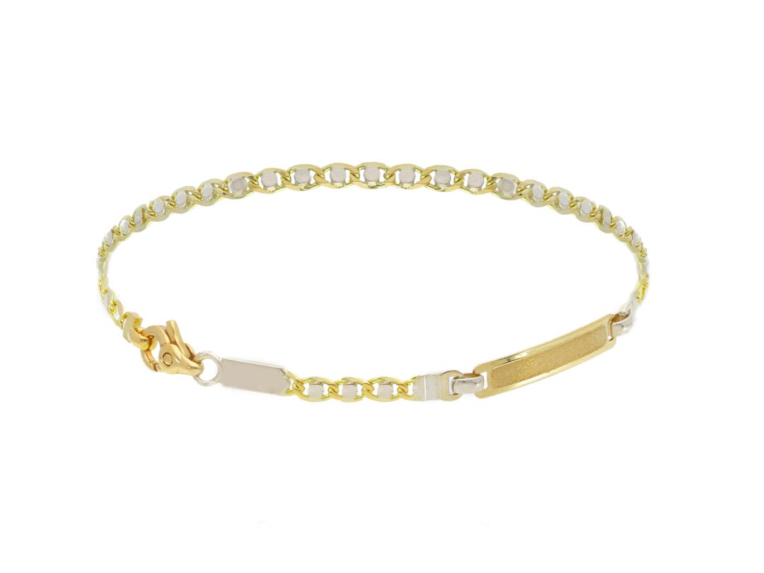 Bracciale Ragazzo Maglia Piatta in Oro Giallo 750 con Piastrina