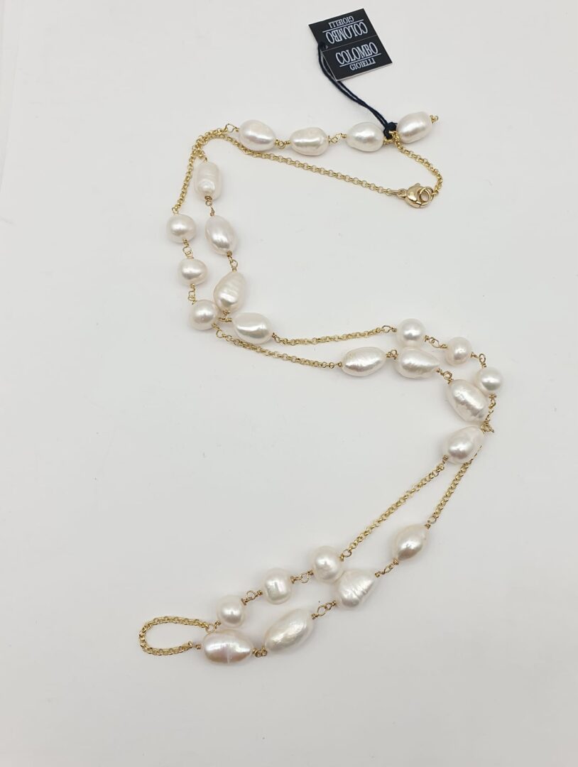 Collana Lunga In Argento Dorato Con Perle d’Acqua Dolce - immagine 2