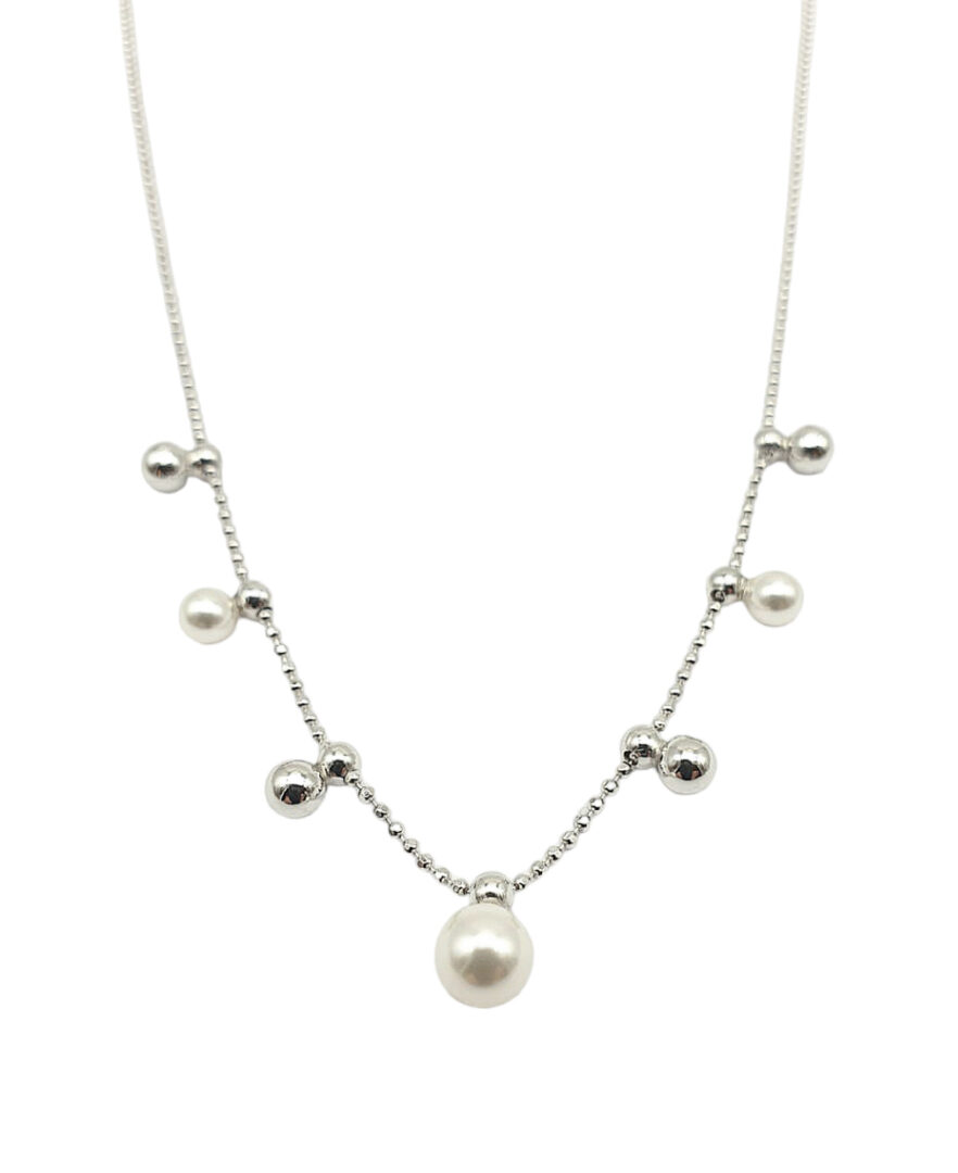 Girocollo Donna In Argento Con Perle e Pallini