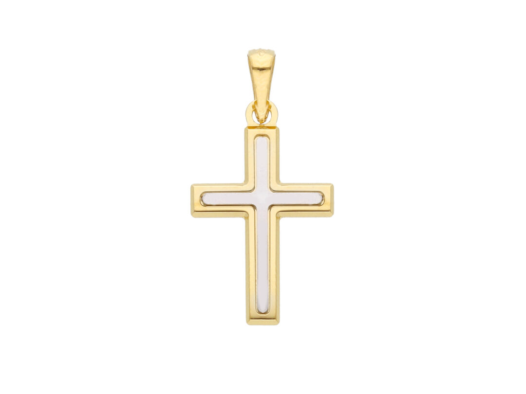 Croce Oro 750 Giallo con Inserto in Oro Bianco Satinato