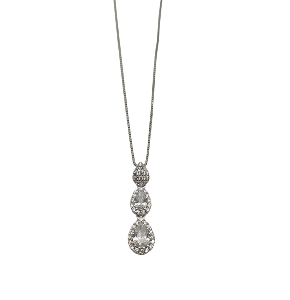Girocollo Donna In Argento Con Tre Gocce Di Zircone Bianco