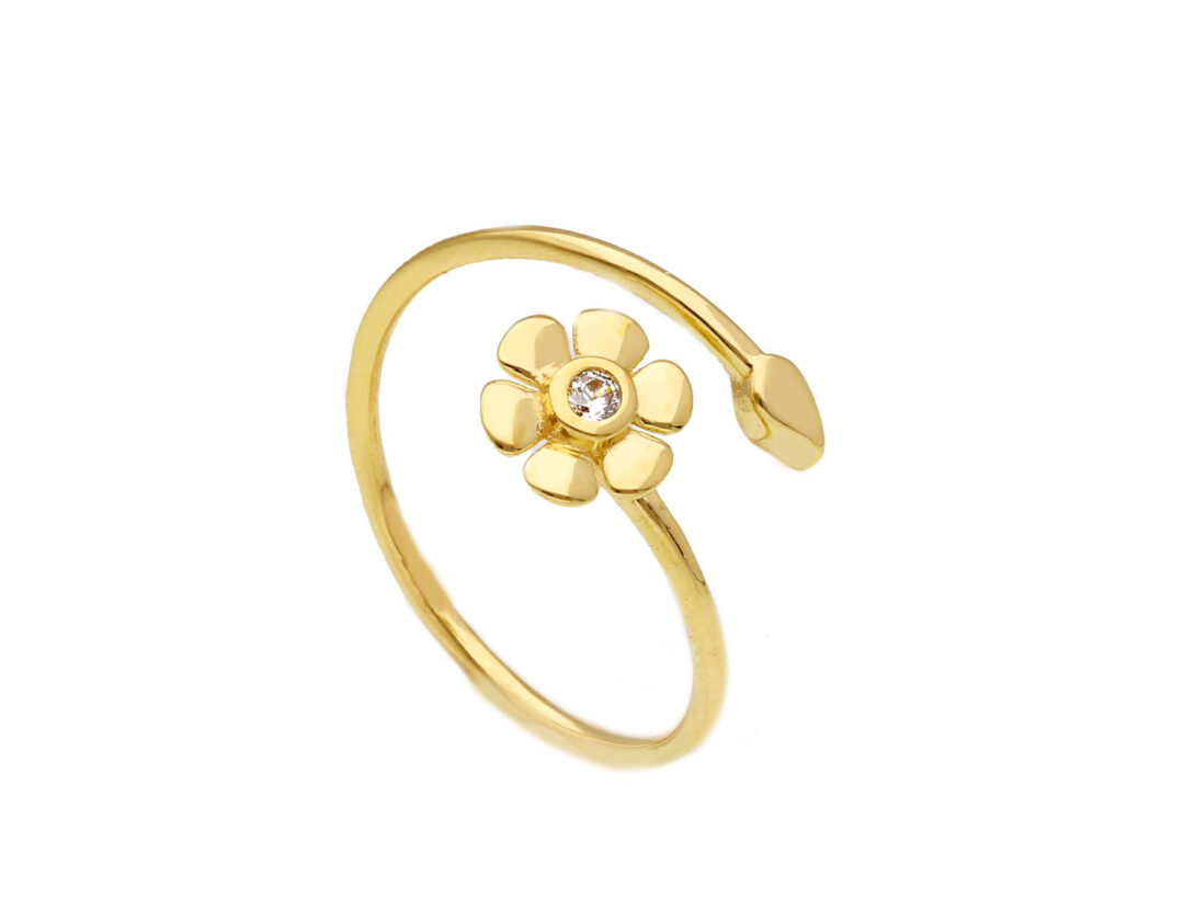 Anello Fiorellino in Oro Giallo 750 con Zirconi