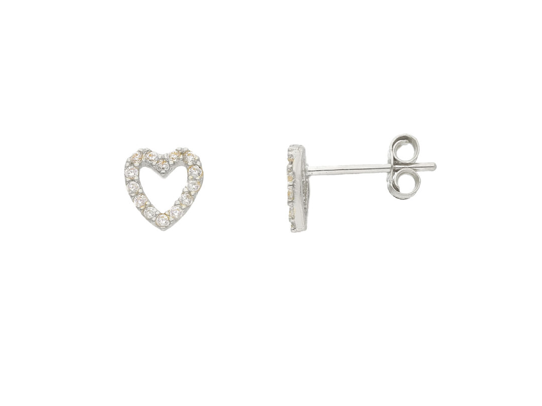 Orecchini a Cuore Oro Bianco 750 con Zirconi