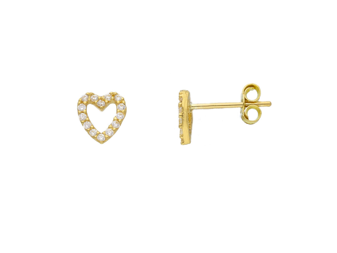 Orecchini a Cuore Oro Giallo 750 con Zirconi