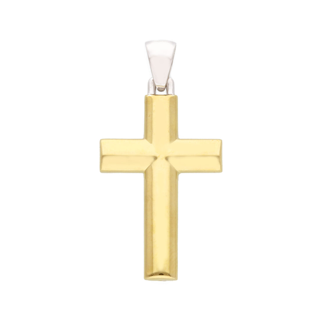 Croce Bombata Oro 750 Giallo e Bianco