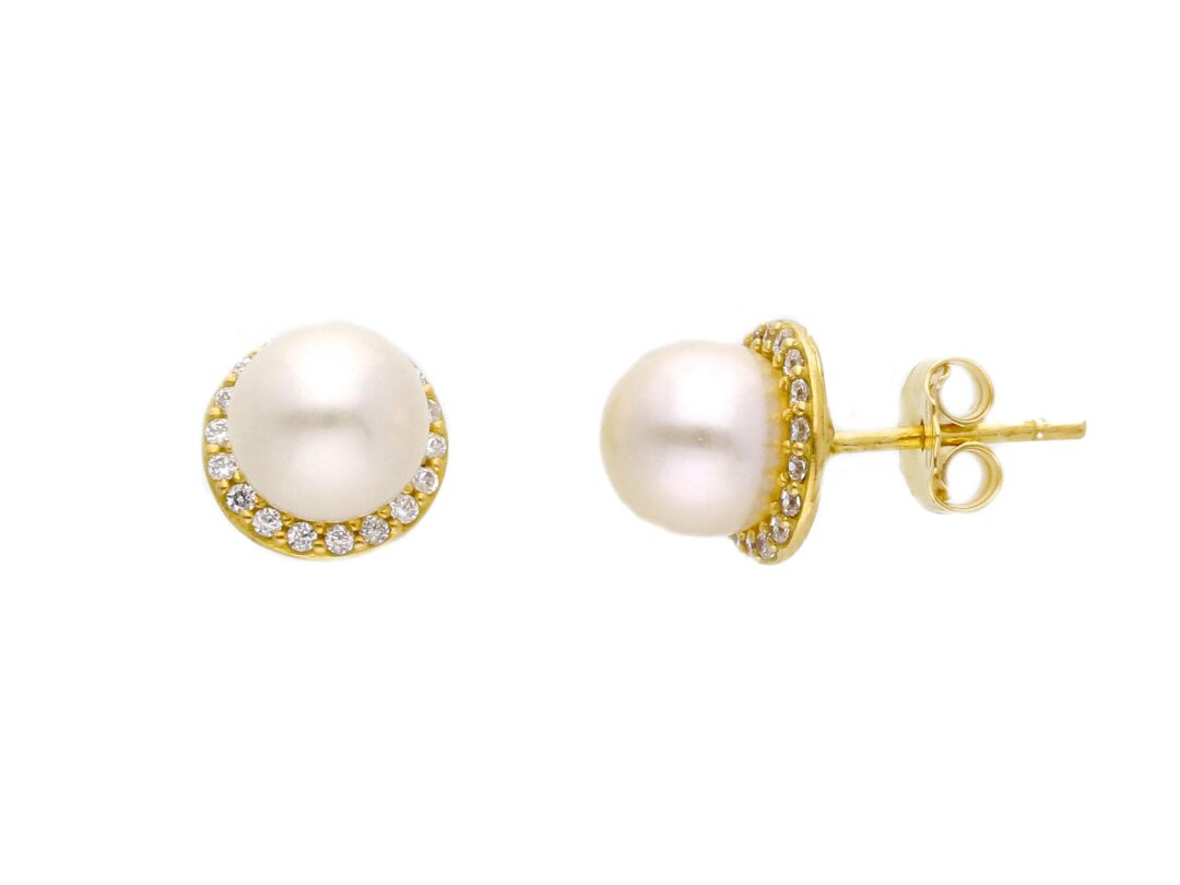 Orecchini Donna in Oro Giallo 750 con Perla e Zirconi