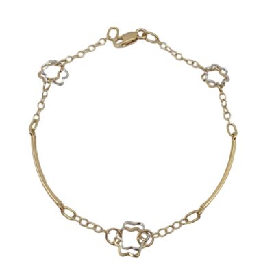 Bracciale Donna In Oro Giallo 750 con Barrettine e Fiori