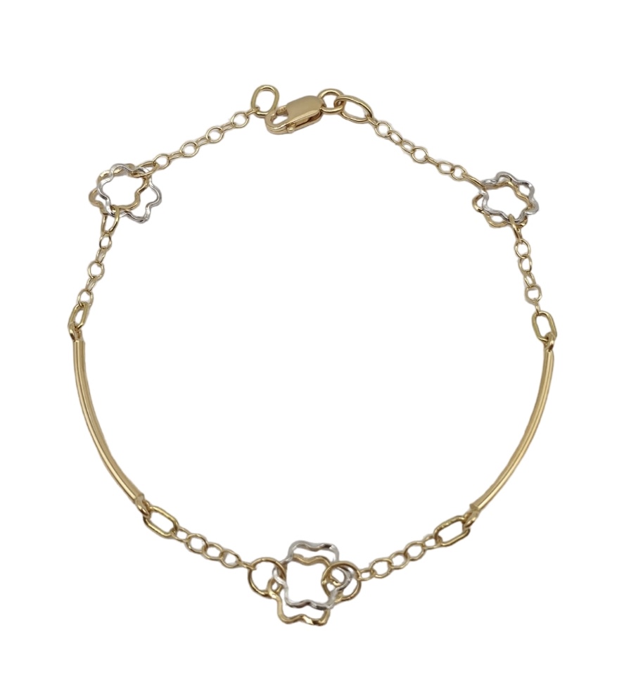 Bracciale Donna In Oro Giallo 750 con Barrettine e Fiori