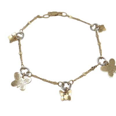 Bracciale Donna In Oro Giallo 750 con Farfalline Pendenti