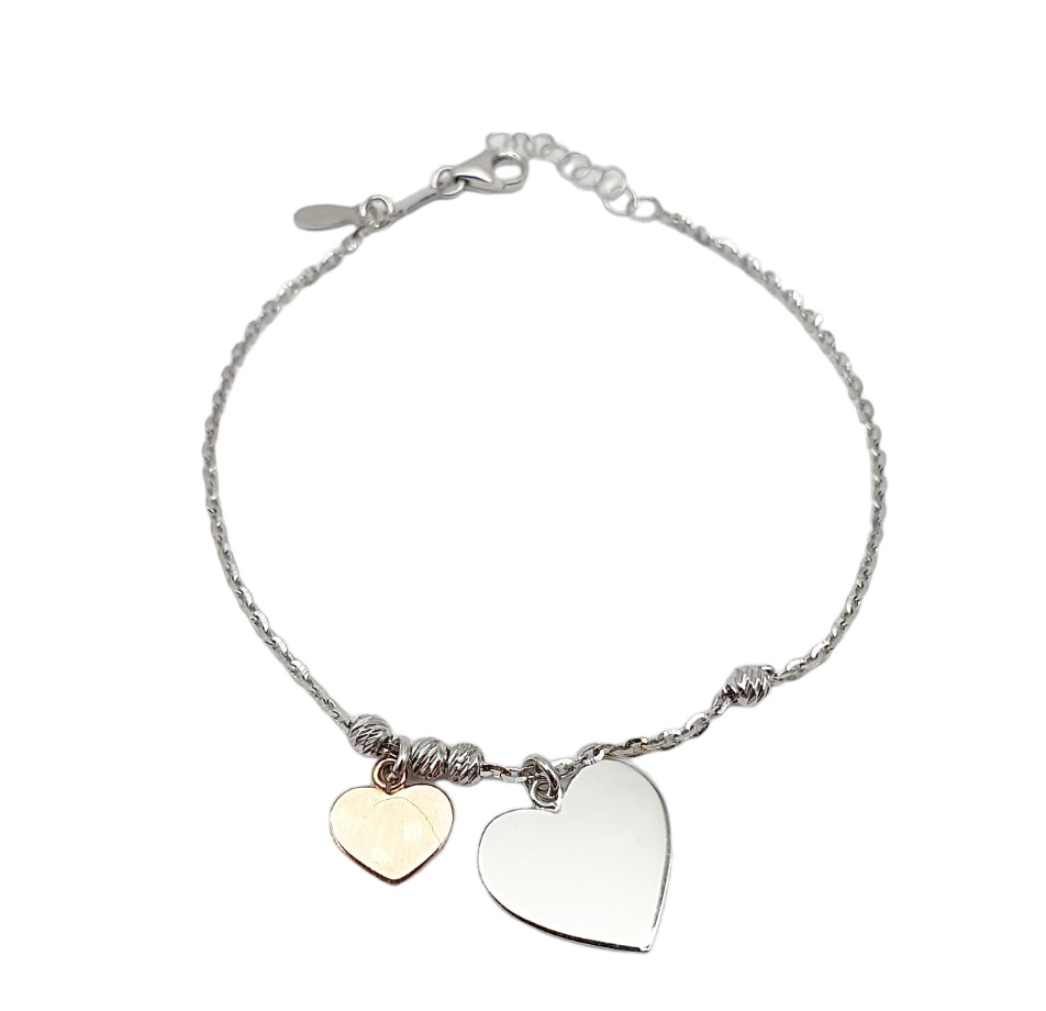 Bracciale Donna In Oro Bianco e Rosa 750 con Cuori