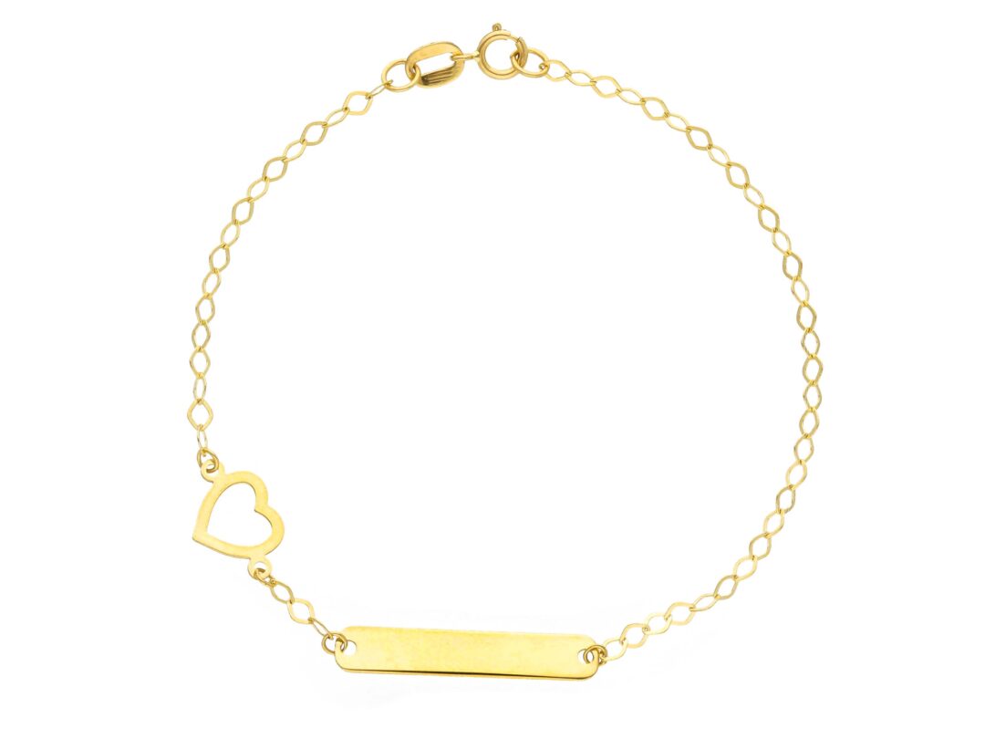 Bracciale Neonato in Oro Giallo 750 con Piastrina e Cuoricino