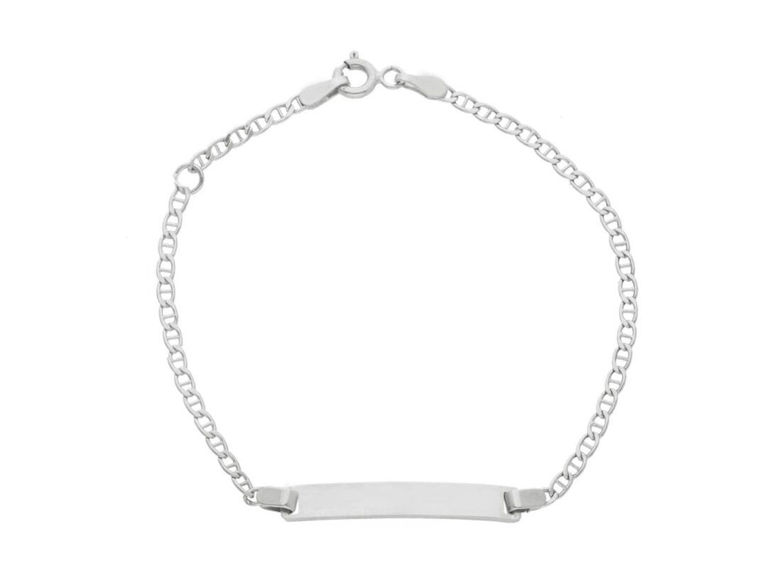 Bracciale Neonato in Oro Bianco 750 Maglia Traversino con Piastrina