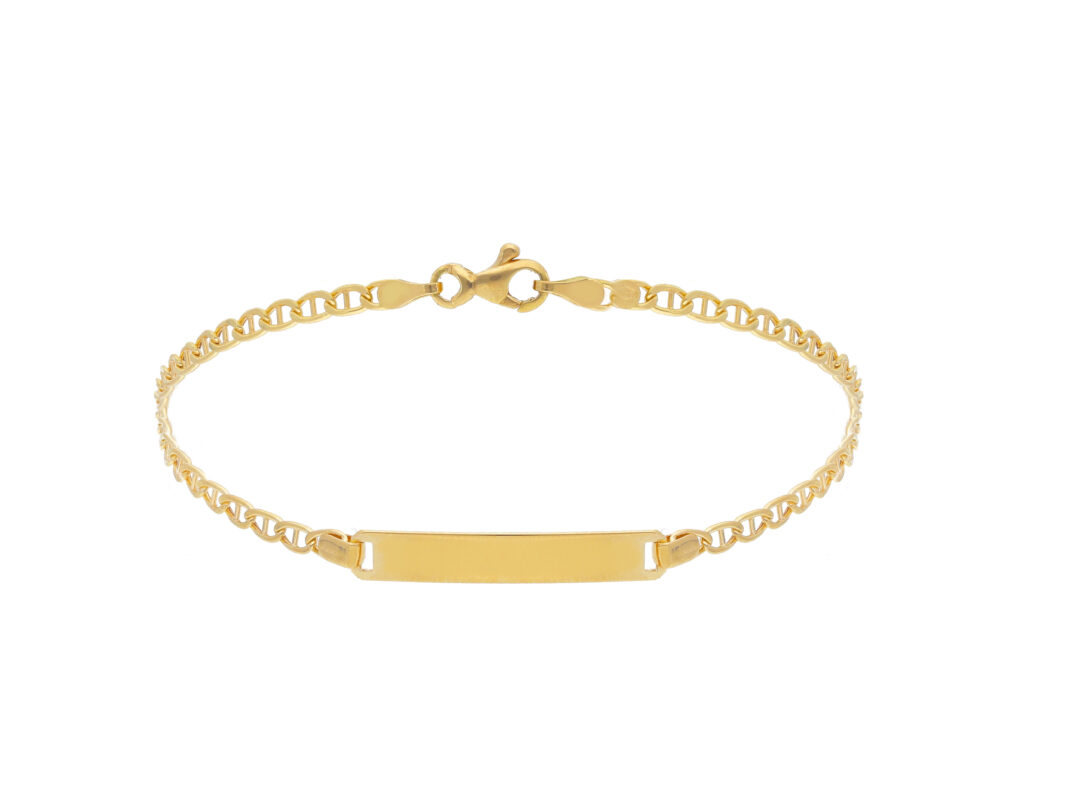 Bracciale Uomo Con Maglia Piatta in Oro Giallo 750 con Piastrina