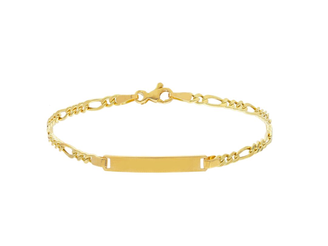 Bracciale Uomo Con Maglia Piatta in Oro Giallo e Bianco 750 con Piastrina