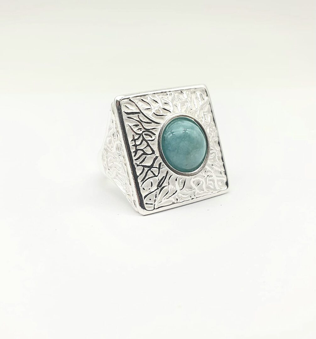 Anello In Argento Naturale Quadrato con Amazonite - immagine 2