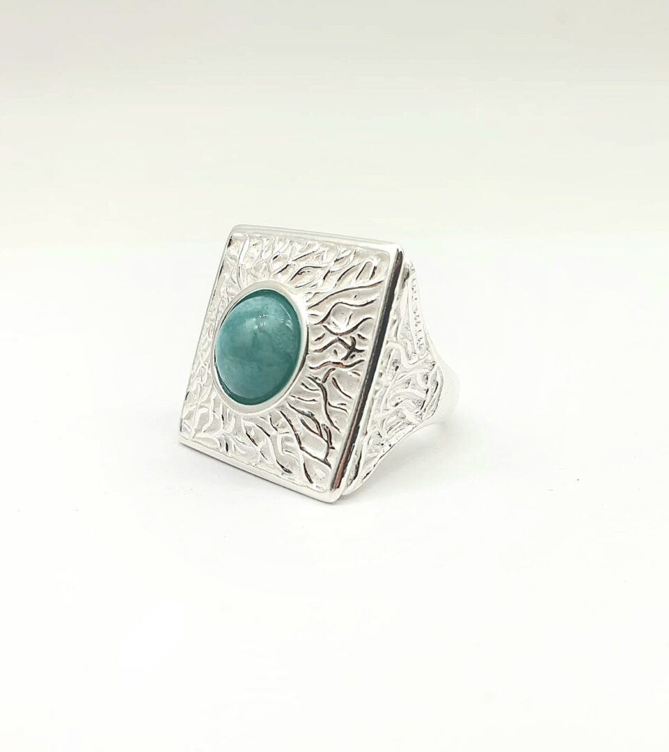 Anello In Argento Naturale Quadrato con Amazonite