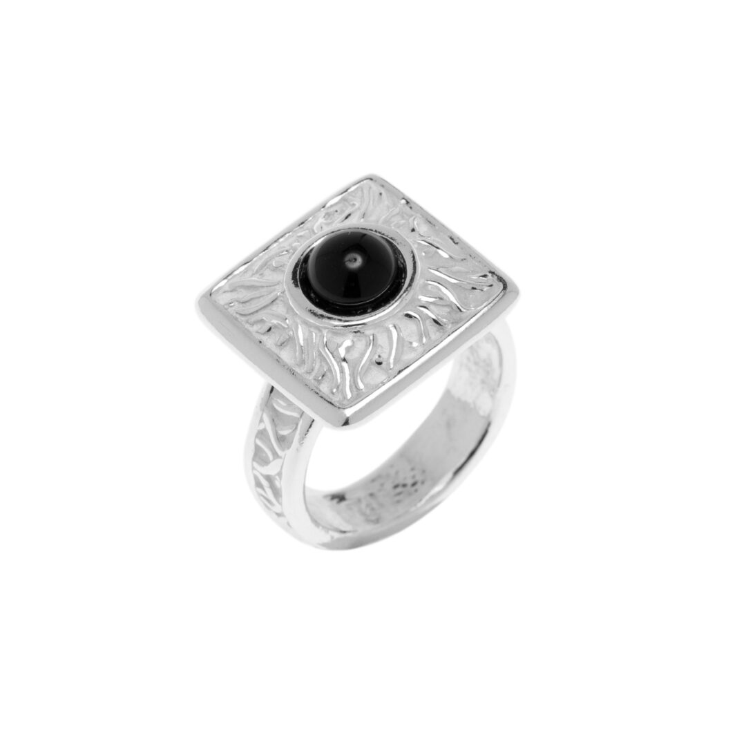 Anello In Argento Naturale Quadrato con Onice Nero
