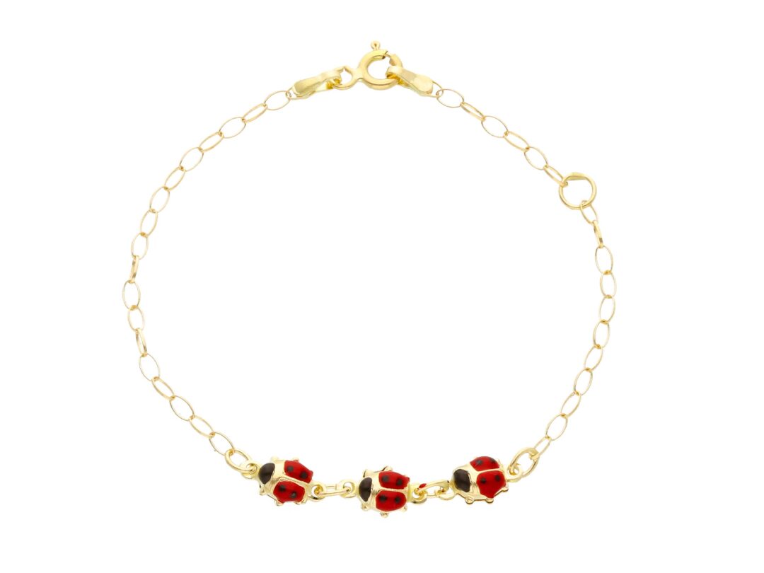 Bracciale Neonato in Oro Giallo 750 con Coccinelle Smaltate