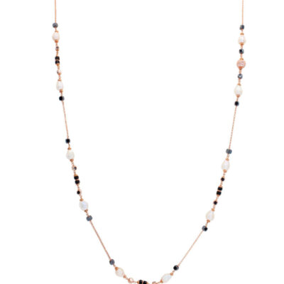 Collana Lunga Alisei In Argento con Onice, Perle Bianche e Ematite C217