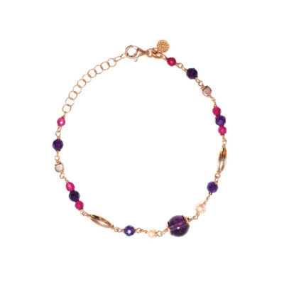 Bracciale Alisei in Argento Rosa Donna con Ametista, Quarzo e Perle Rosa B335