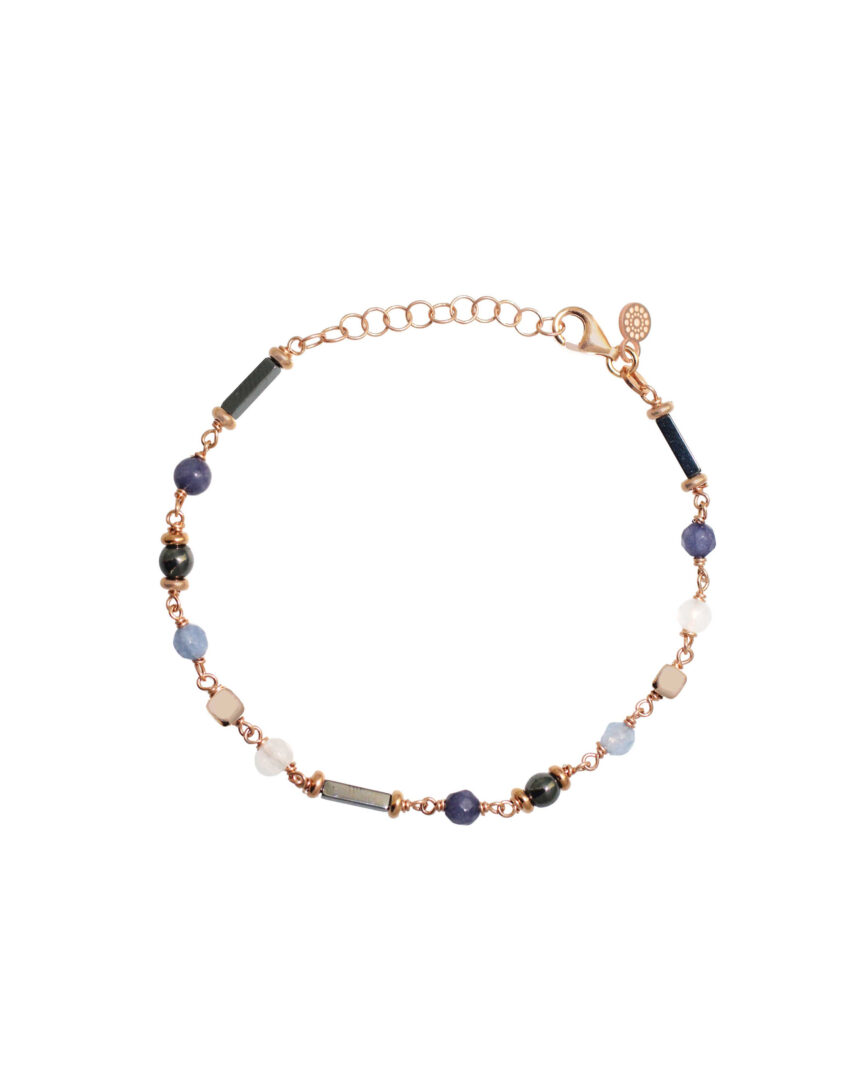 Bracciale Alisei in Argento Rosa Donna con Ematite/Giada Blu e Azzurra B334