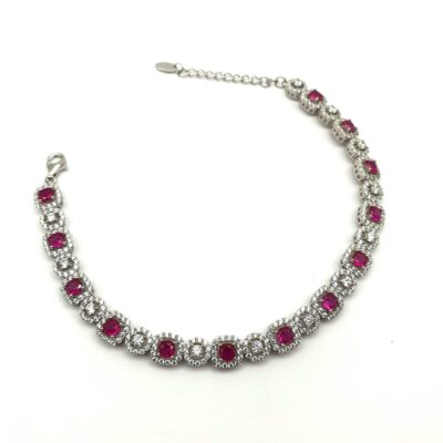 Bracciale Donna in Argento 925 con Zirconi Bianchi e Rossi
