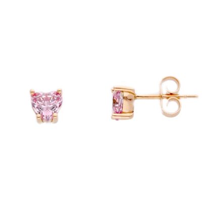 Orecchini Oro Rosa 750 con Cuore di Zircone Rosa