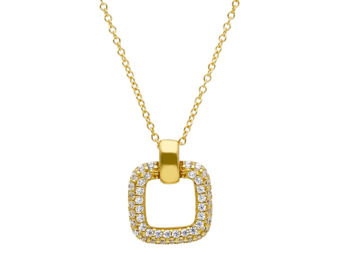 Girocollo Donna Oro Giallo 750 con Pendente Quadrato con Zirconi