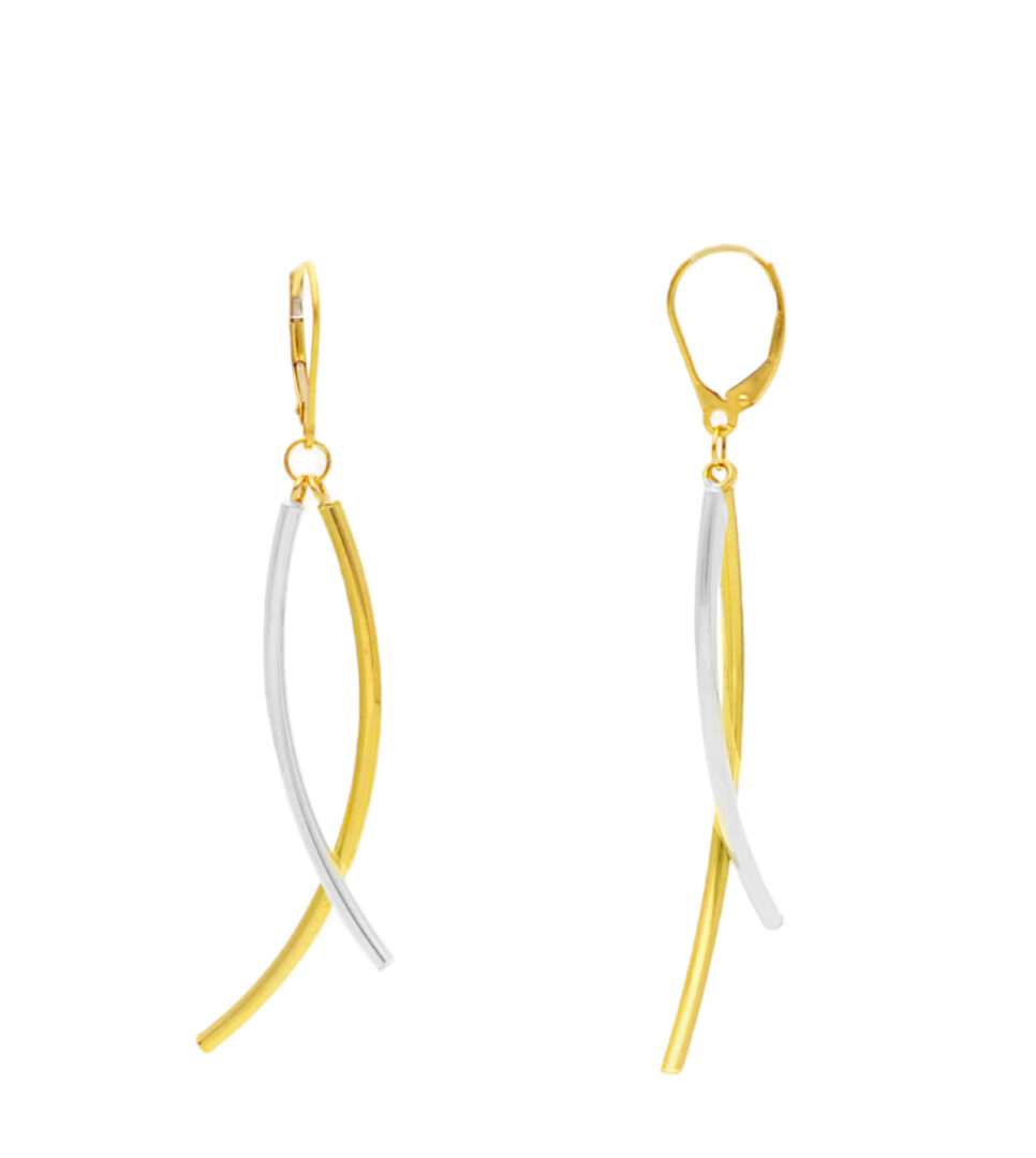 Orecchini Pendenti In Oro Giallo e Bianco 750 con Elementi Curvi