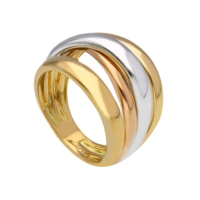 Anello Donna In Oro Giallo Bianco e Rosa 750 Intrecciato