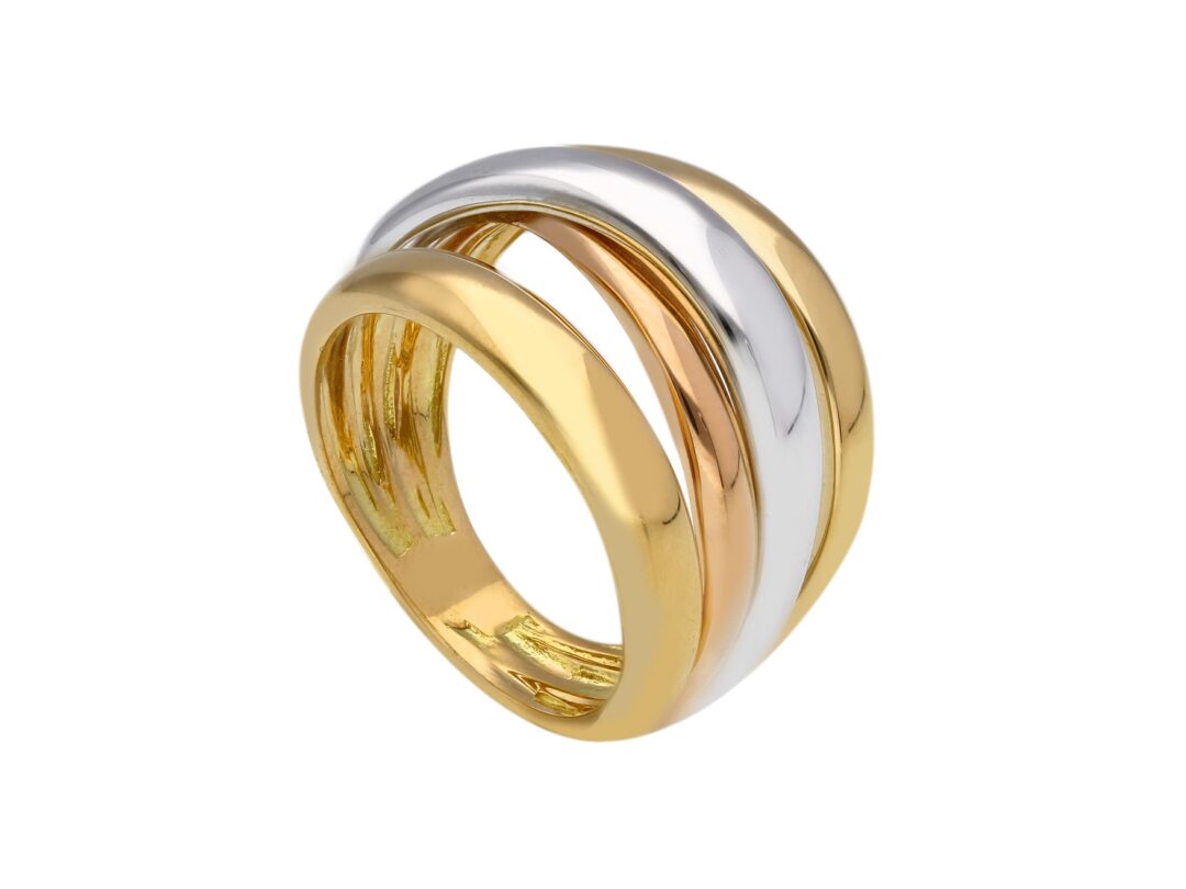 Anello Donna In Oro Giallo Bianco e Rosa 750 Intrecciato