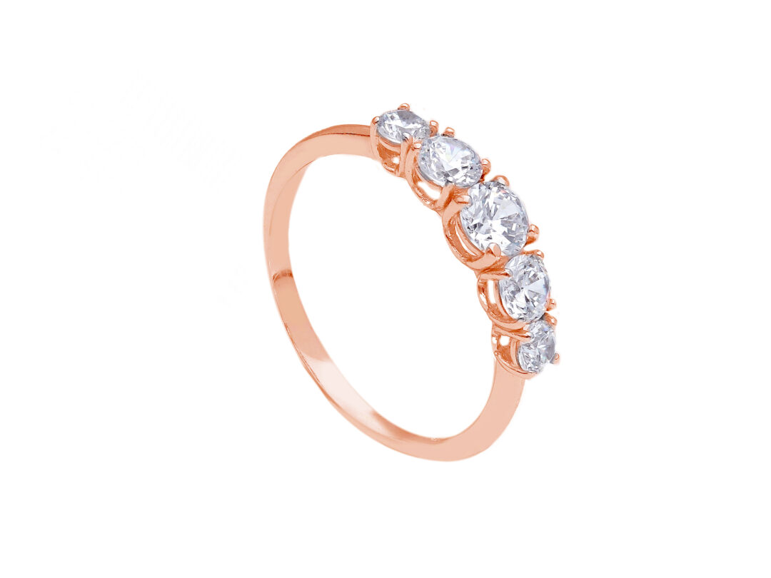 Anello a Fedina in Oro Rosa 750 con Zirconi