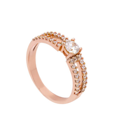 Anello a Fedina con Pietra Centrale in Oro Rosa 750 con Zirconi