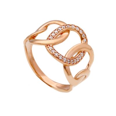 Anello con Ovali in Oro Rosa 750 con Zirconi