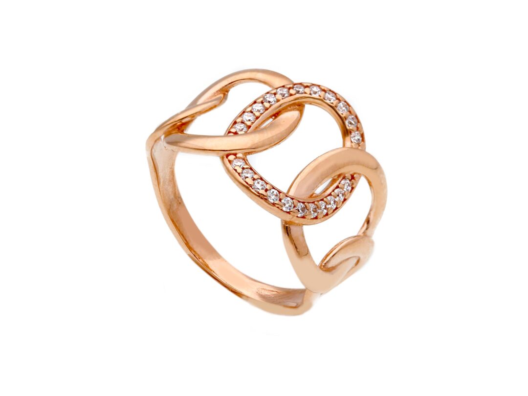 Anello con Ovali in Oro Rosa 750 con Zirconi