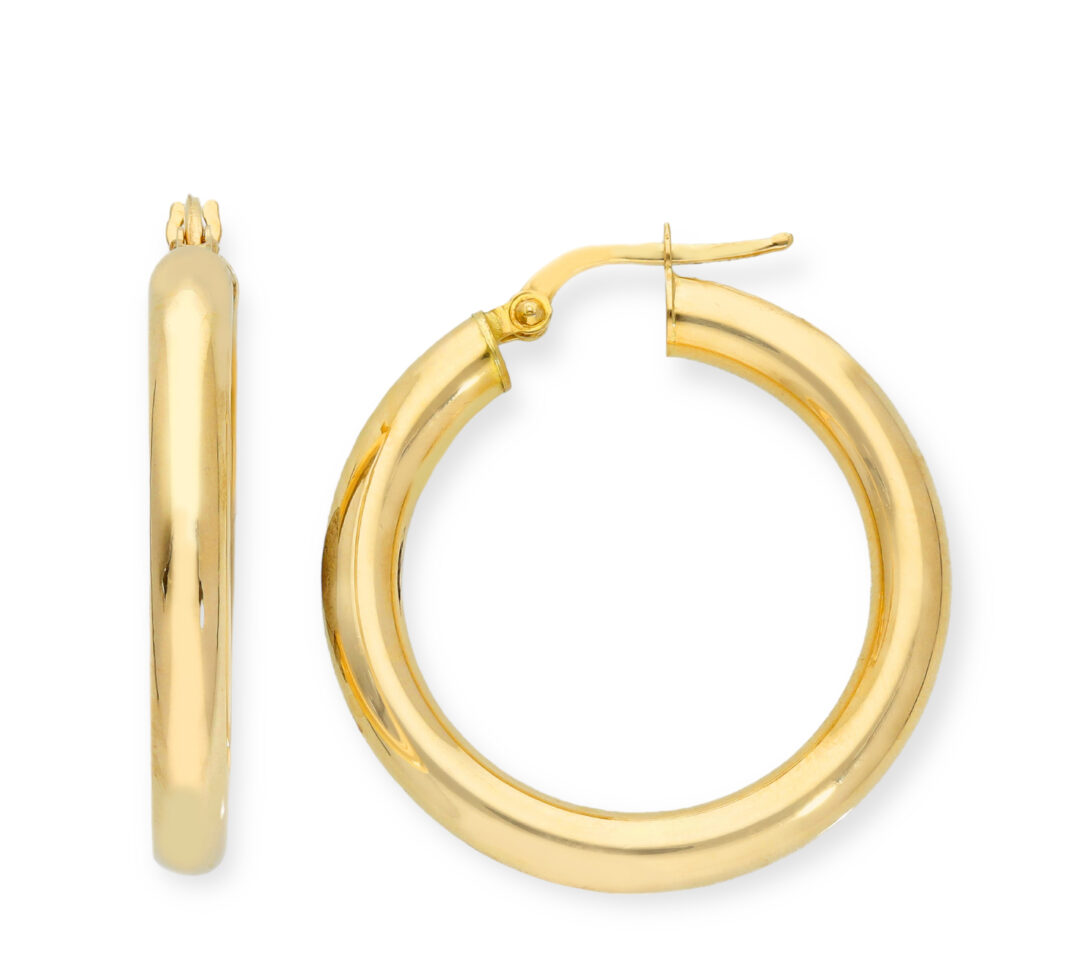 Orecchini a Cerchio Oro Giallo 750 Tondi Canna 4mm Diametro 2 cm